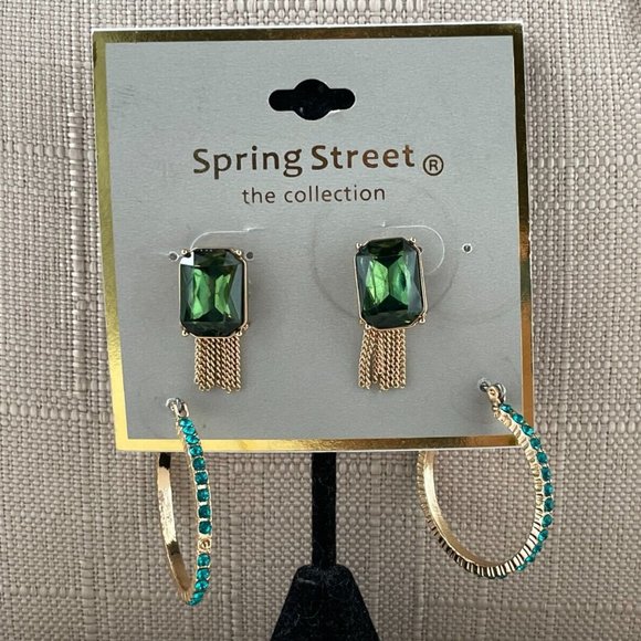 Spring Street the Collection Women Earrings GreenGold Tone Fashion Jewelry New - Picture 1 of 9